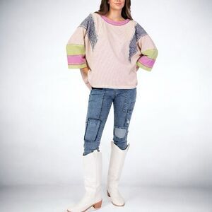 Size S (Oversized) Easel Los Angeles Mineral Washed Stripe Mix & Match Terry Kni